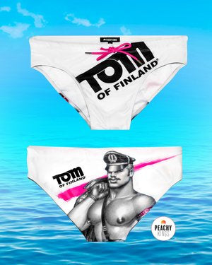Tom of Finland WHITE LOGO Swim Brief - Image 2